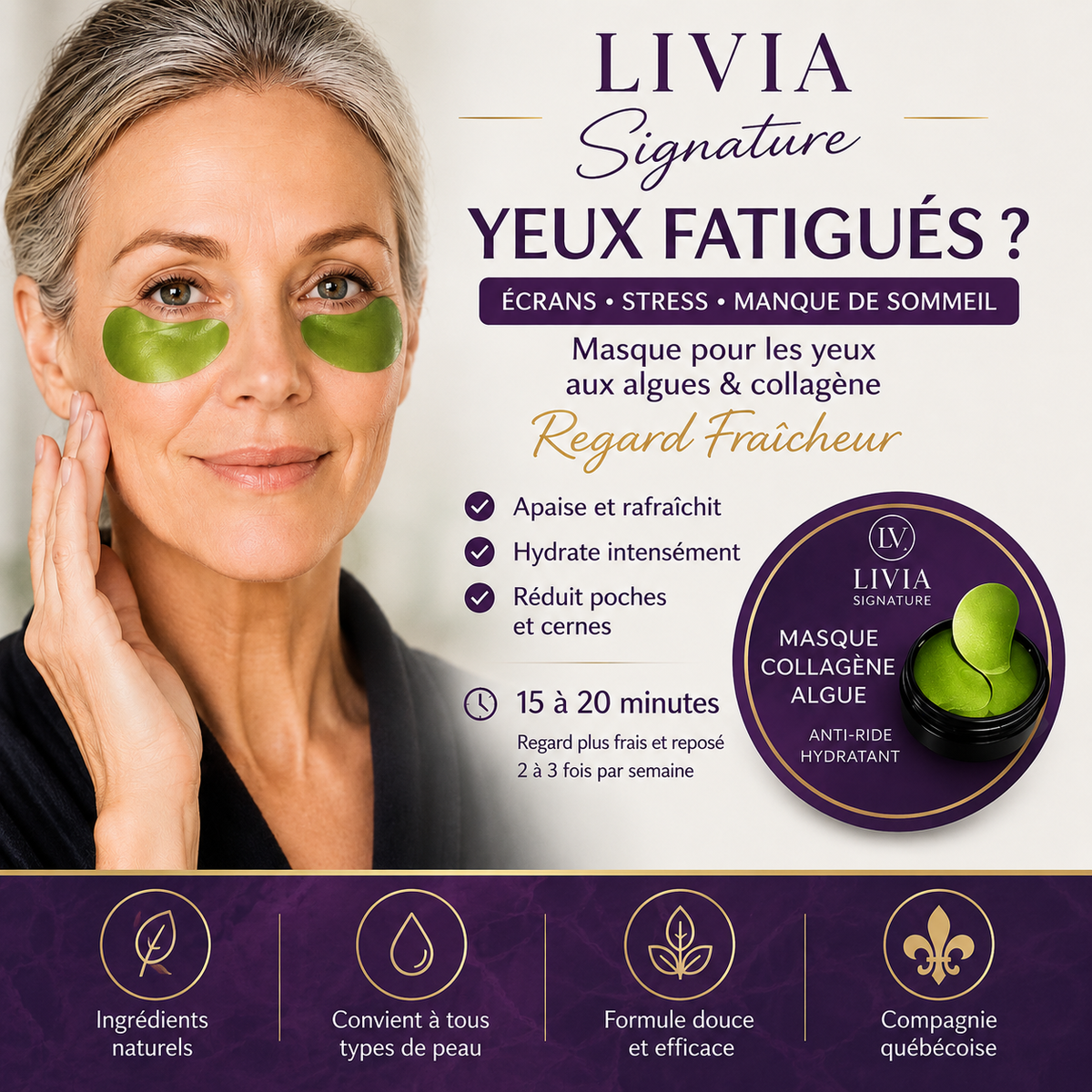 Masque yeux collagène et algues – Livia Signature, photo 2