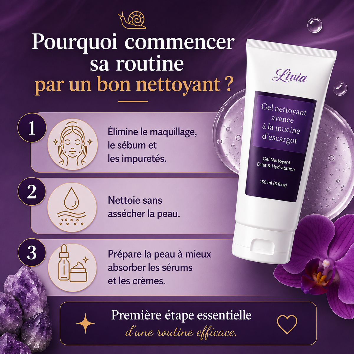 Gel nettoyant à la mucine d'escargot – Livia Signature, photo 2