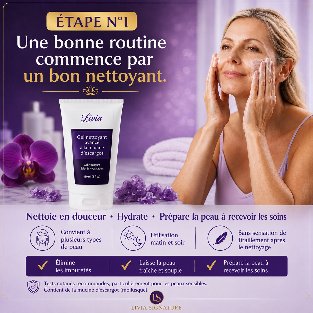 Gel nettoyant à la mucine d'escargot – Livia Signature, photo 3