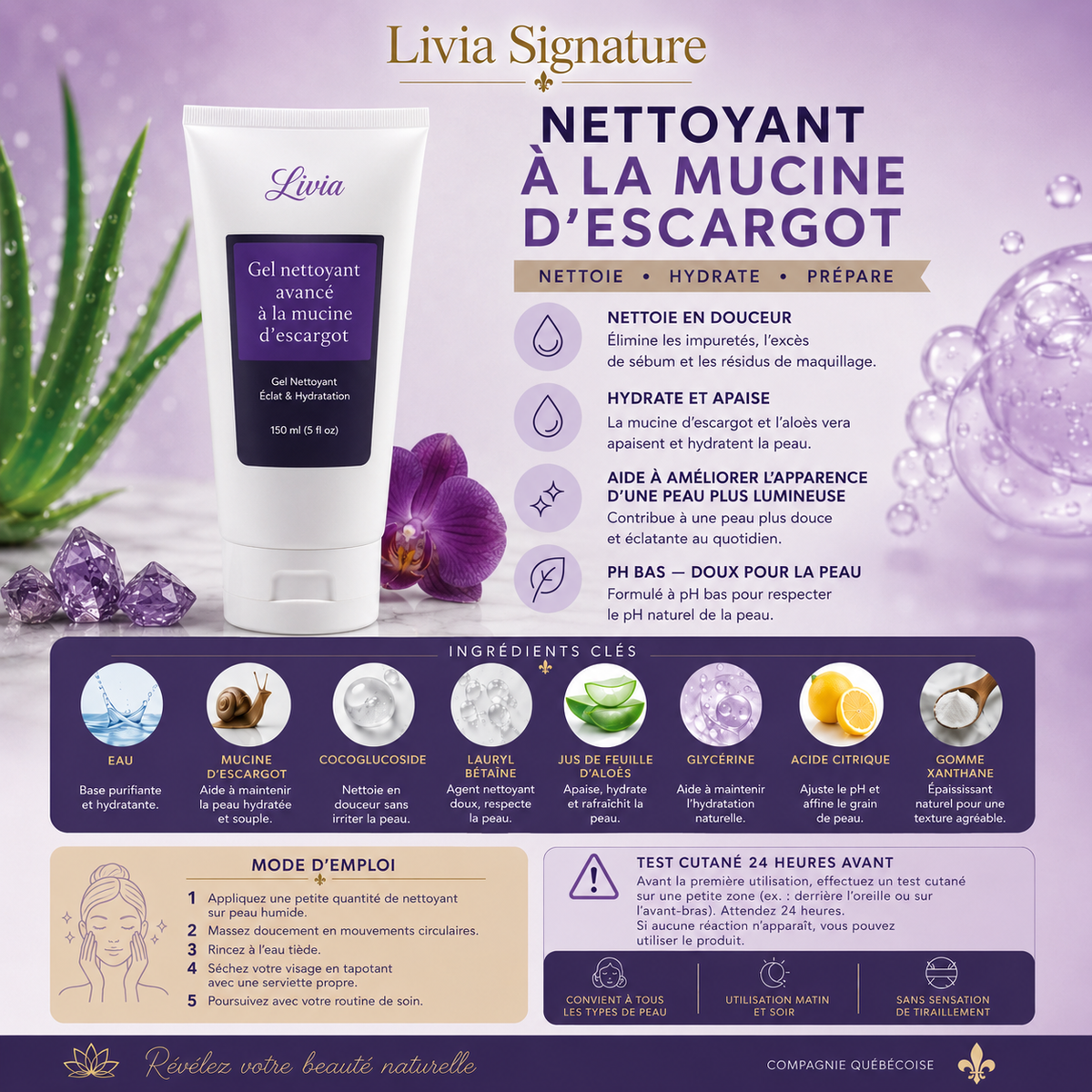 Gel nettoyant à la mucine d'escargot – Livia Signature, photo 5